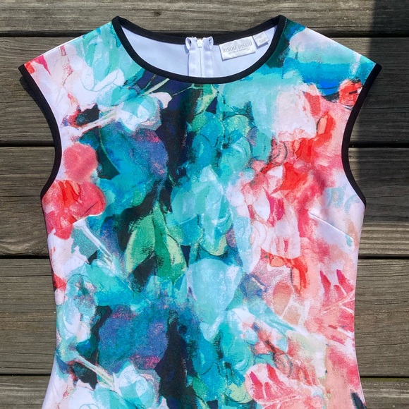 Bisou Bisou floral sheath dress sleeveless with contrast Sz Small - Picture 7 of 16